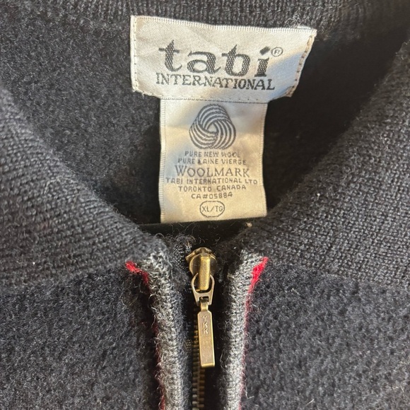 TABI INTERNATIONAL Sz XL Black Dog Pattern Cardigan Jacket Zipper 100% Wool - Picture 2 of 12